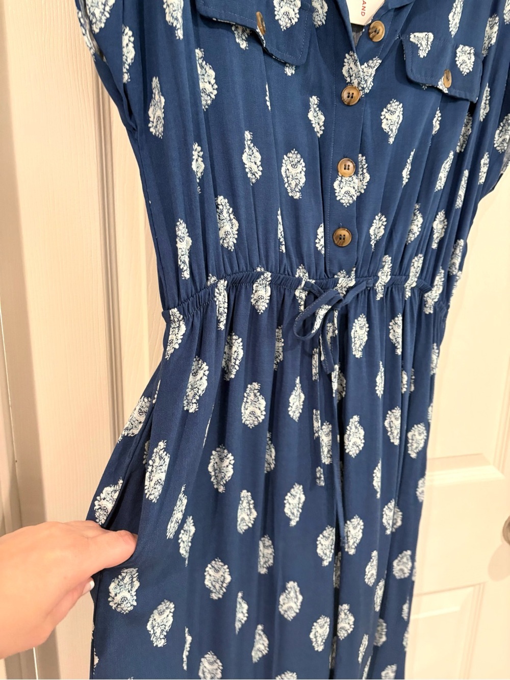 Lucky Brand Midi Blue Collared Shirt Dress Button Drawstring Waist Size L NWT - Picture 9 of 12